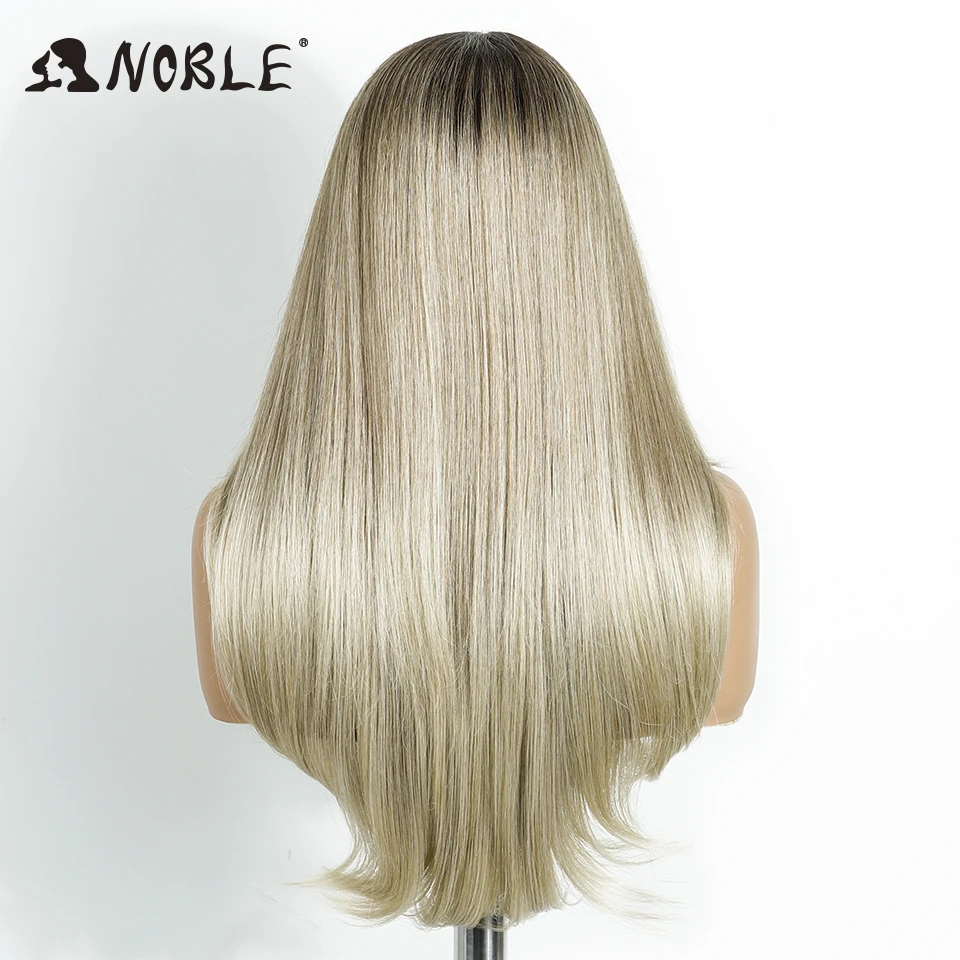 Noble Synthetic Lace Front Wig 24 Inch Straight Lace Wig Ombre Brown 6x4 Pre Plucked Pre Cut Wear and Go Glueless Wigs For Woman