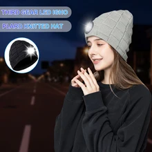 

LED Light Hat USB Rechargeable Headlamp Beanie For Men Women 3 Modes LED Lighted Cap Knitted Winter Warm Outdoor New Year Gift