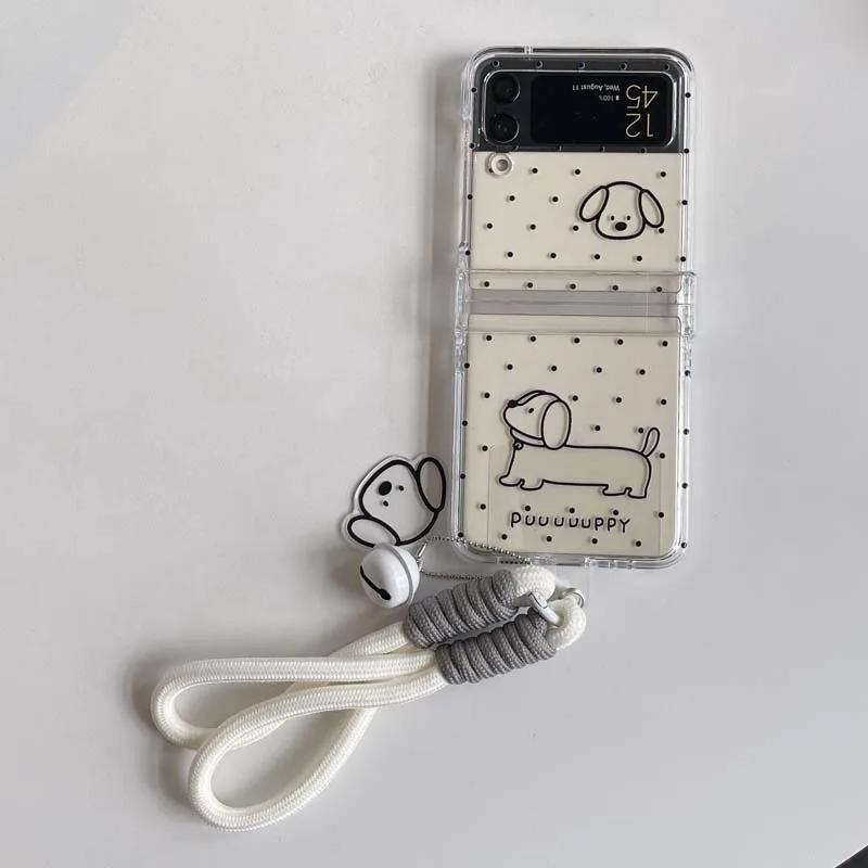 Cartoon Dog Wrist Strap Phone Case for Samsung Galaxy Z Flip6 Flip5 Flip4 Flip3 Protective Cover for Galaxy Z Flip 6 5 4 3 Capa_voghion.com