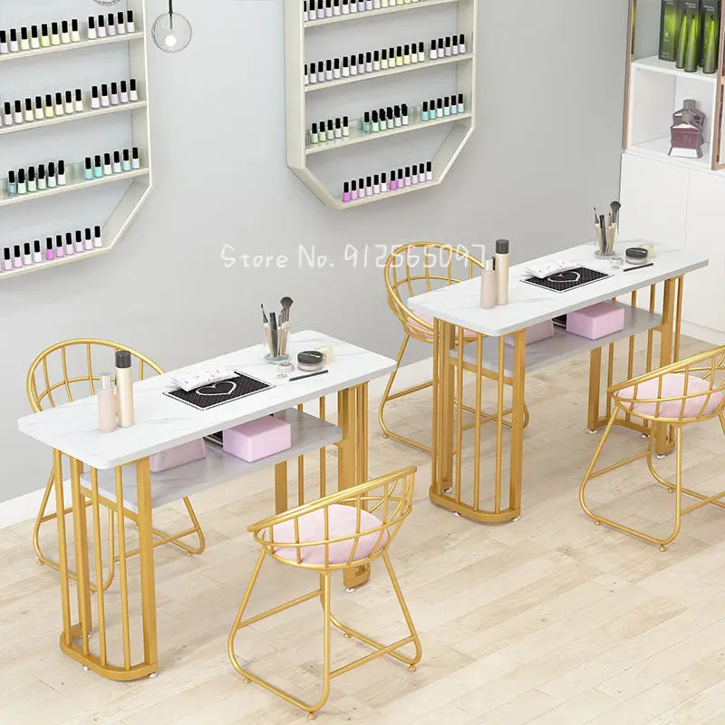 NordicImitation Board Net Celebrity Marble Pattern Nail Table Chair Set Wrought Iron Single Double Triple Manicure Table nordic imitation nail tables celebrity pattern manicure modern single nail table chair wrought iron meubles commercial furniture