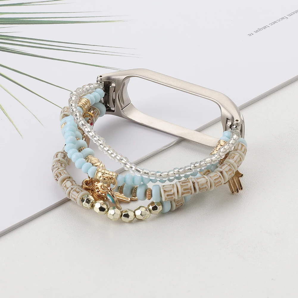 Jewelry Beaded Strap For Xiaomi Mi band 7 6 5 4 Ladies Smart Sports Bracelet Replacement Wristband For Xiaomi Mi band 4 3 strap