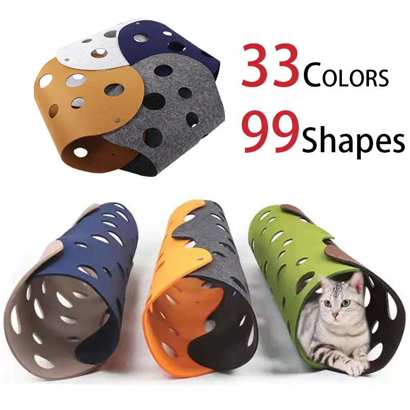 

99 Shapes Splicing Cat Tunnel Felt Pom Nest Deformable Kitten Toy Collapsible Tube House DIY Interactive Pet Pusscat Beds Mats