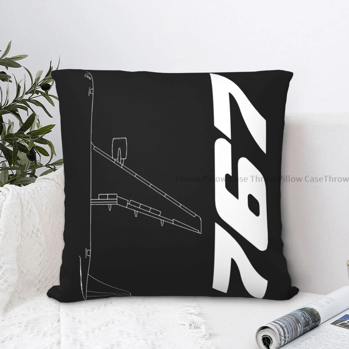 

Boeing 767 Silhouette Throw Pillow Case Airplane Pilot Backpack Cojines Covers DIY Printed Reusable Sofa Decor