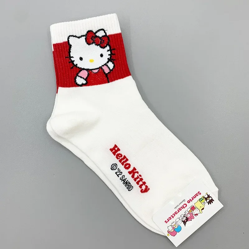 Kawaii Cute Sanrio Kuromi Mymelody Cinnamoroll Pom Pom Purin Keroppi Gudetama Mid-Tube Socks Cotton Ins Christmas Gift For Girls