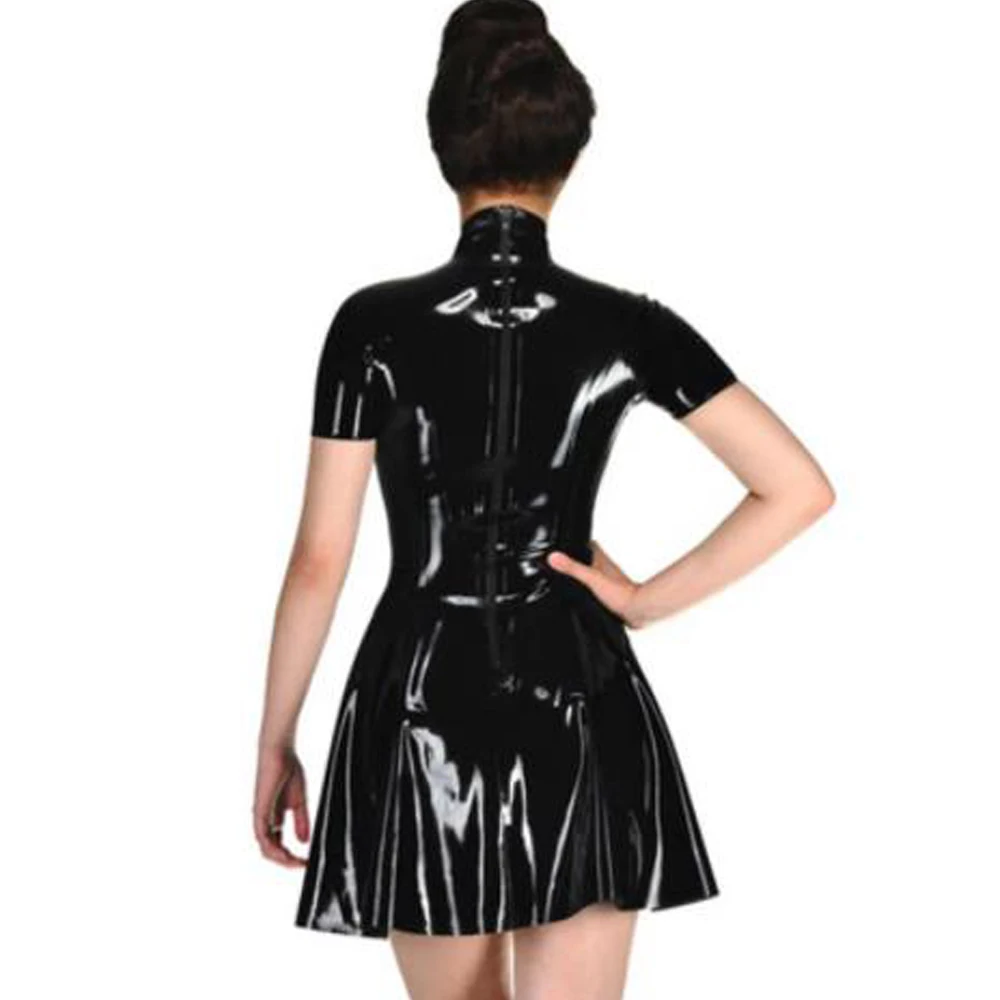 여성용 섹시한 PVC 가죽 미니 드레스, 반팔 반짝이 인조 라텍스 가죽 클럽 플리츠 드레스, 여름 파티 클럽웨어, 7XL, 23 색