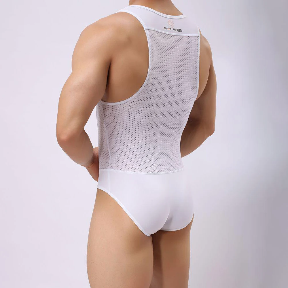 Mens Sports Fitness Mesh Home Jumpsuit Summer Breathable Sexy Shaping Plain Simple Underwear Vest Men'S Clothing New