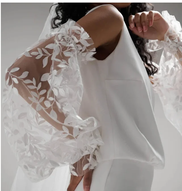 Elegant Leaf Lace Puff Bridal Detachable Sleeves Removable Wedding Sleeves