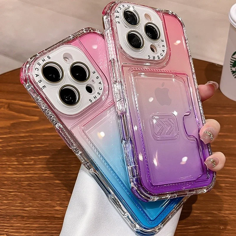 Luxury Gradient Color Clear Wallet Card Slot Shockproof Phone Case