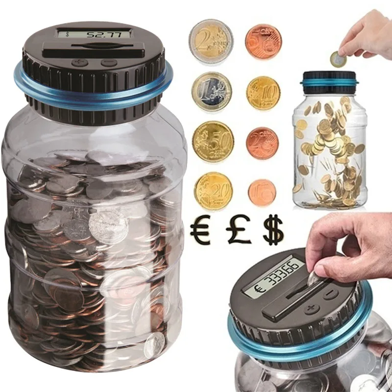 2.5L LCD Display Coin Counting Piggy Bank Electronic Digital Coin Counting Box Bank Money Saving Box Storage Jars