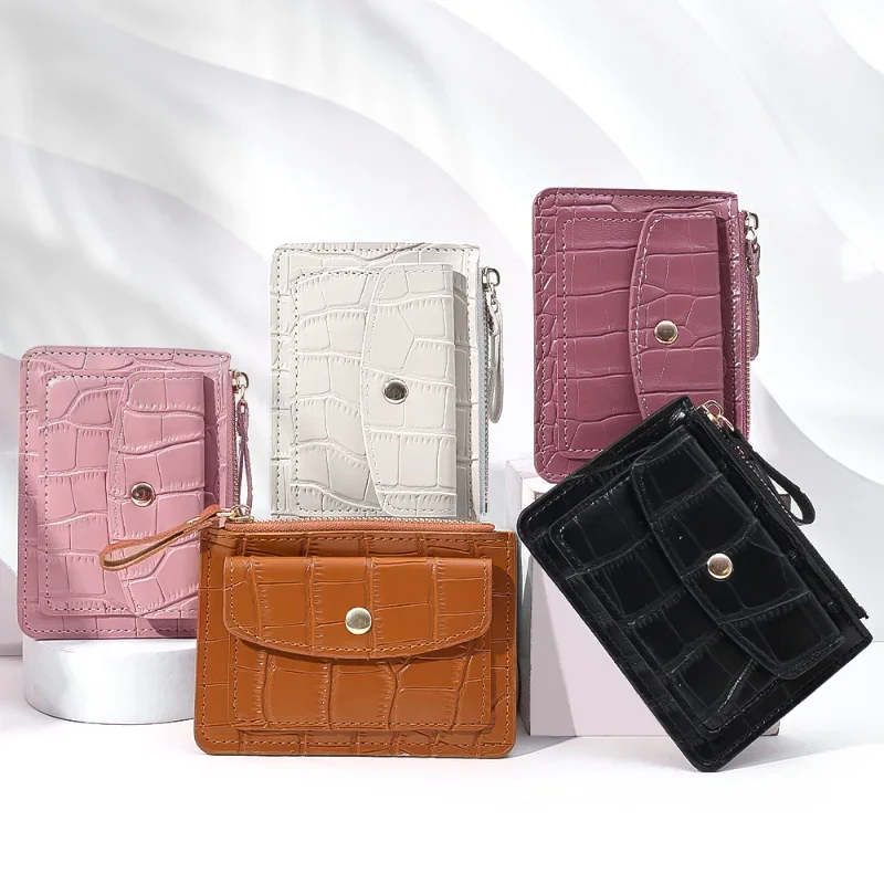 Coin Purse Coin Wallet Women Wallet Card Wallet Women Short Hand-held Wallet Simple PU Leather Multi-Slot Zipper Keychain Small Card Bag Holder Crocodile Pattern Coin Purses