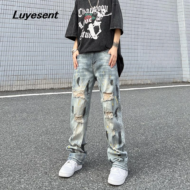 女性用ロングデニムジーンズ ロックストリート 原宿 パンク 透かし彫り ボタン 色あせたデニムパンツ 日本 Aliexpress
