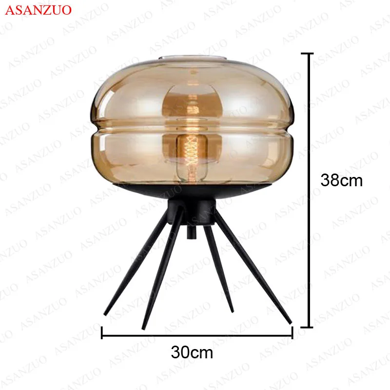 현대 거실 파란색 유리 테이블 램프 크리 에이 티브 아트 하드웨어 선반 E27 책상 램프 침실 장식 램프