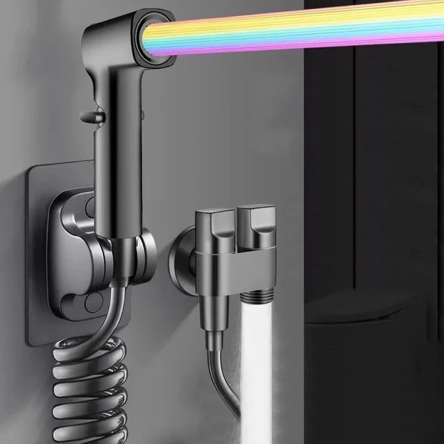 ปืนฉีดชำระแบบพกพา 1 เข้า 2 ออก สำหรับชักโครก พร้อมก๊อกน้ำบีเด้ หัวฉีดเพิ่มแรงดันน้ำ ปืนฉีดชำระแรงดันสูงสำหรับใช้ในครัวเรือน 1