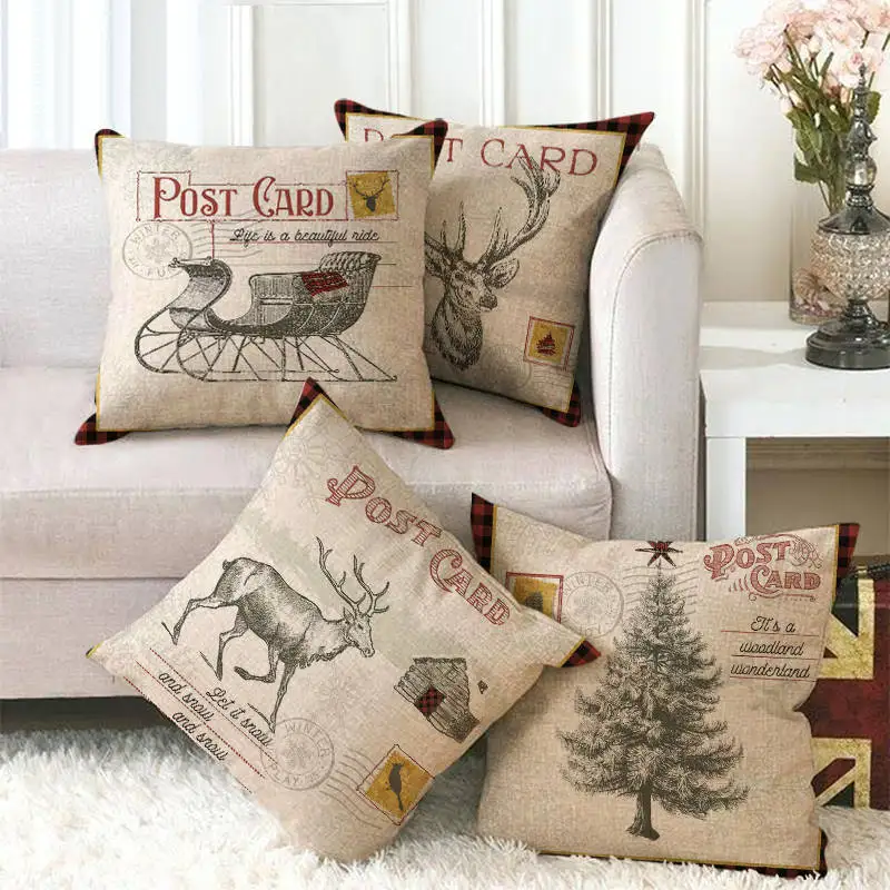 

Christmas Alphabet Home Decor Simple Pillowcase Festival Painting Sofa Bed Cartoon Flower And Bird Series Elk Chair 45x45 B0412