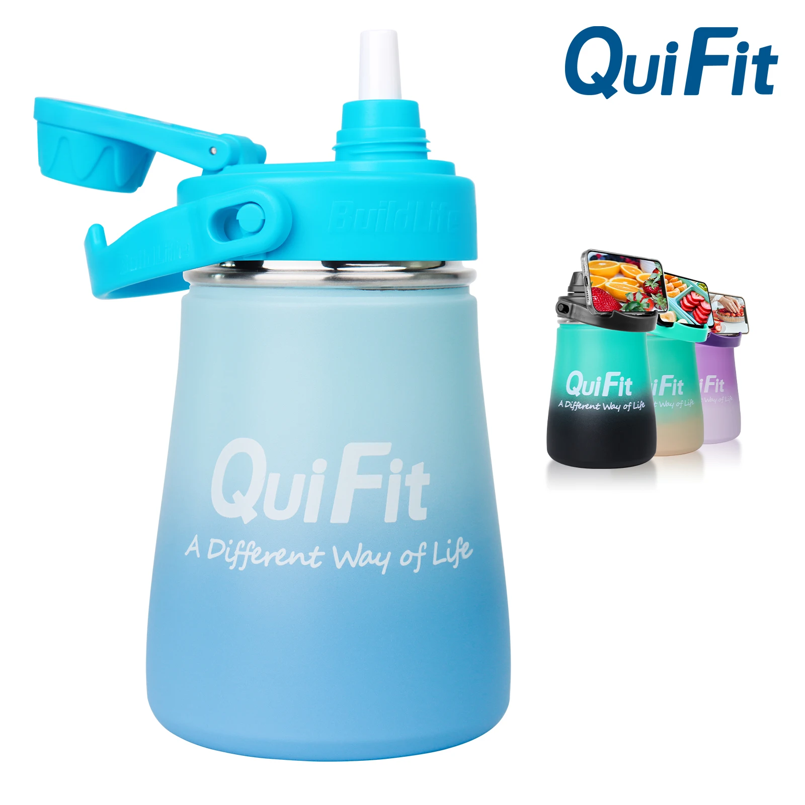 QuiFit1LVacuumInsulatedWaterBottlewithStrawTimeMarker