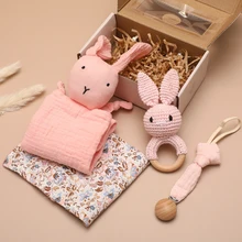 

Baby Rattle Set Baby Saliva Towel Bib Bunny Dolls Toy Crochet Rattle Pacifier Chain Newborn Sleep Toy Set Newborn Products Gifts