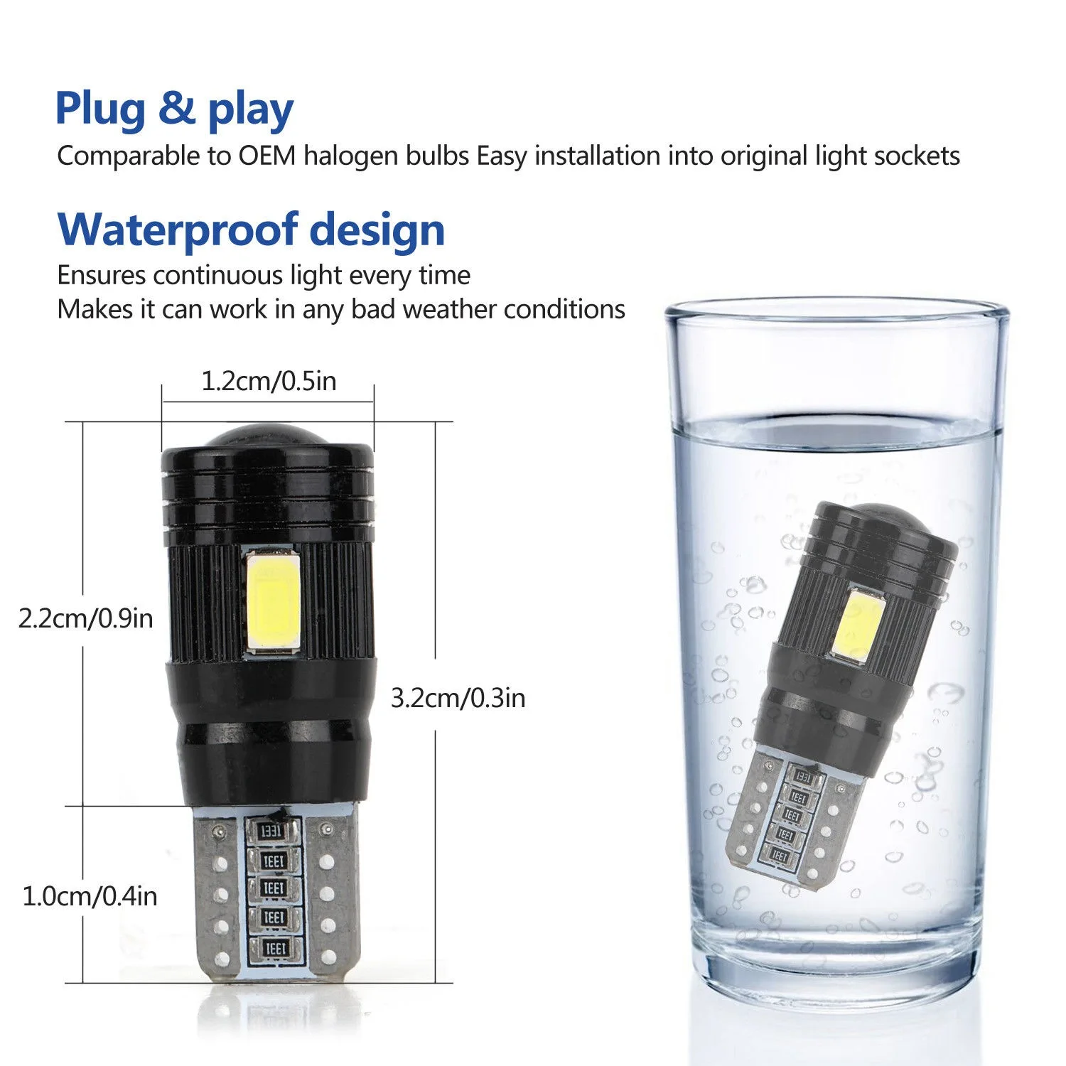 �ڵ��� ĵ���� LED ���� 5730 6Smd ���� ���� 12V ����, W5W 168 194 ����, 6000K, T10, 2 ��