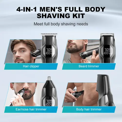 Kensen S30 4 in 1 Cordless Hair Clipper LED Display Men Beard/Nose Trimmer Rechargeable Barber Grooming Kit Hair Cutting Machine - Image 2