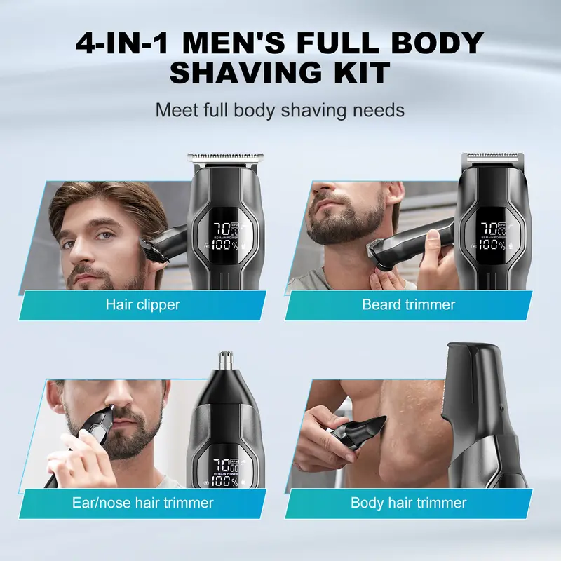 Kensen S30 4 in 1 Cordless Hair Clipper LED Display Men Beard/Nose Trimmer Rechargeable Barber Grooming Kit Hair Cutting Machine - Image 2