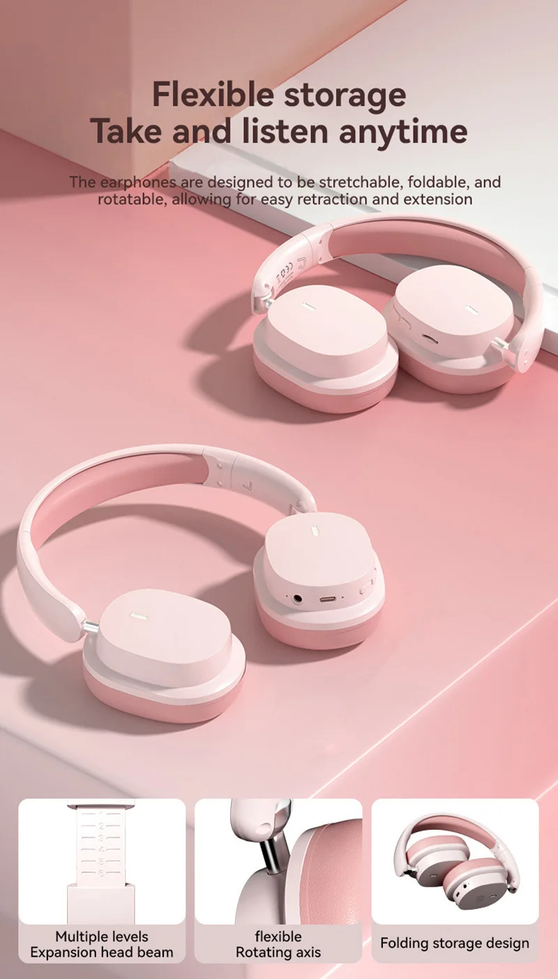 2026 New Foldable Headset Wireless Bluetooth Earbuds Head Mounted Noise Cancelling Earphones Sports with Mic Music Headphones