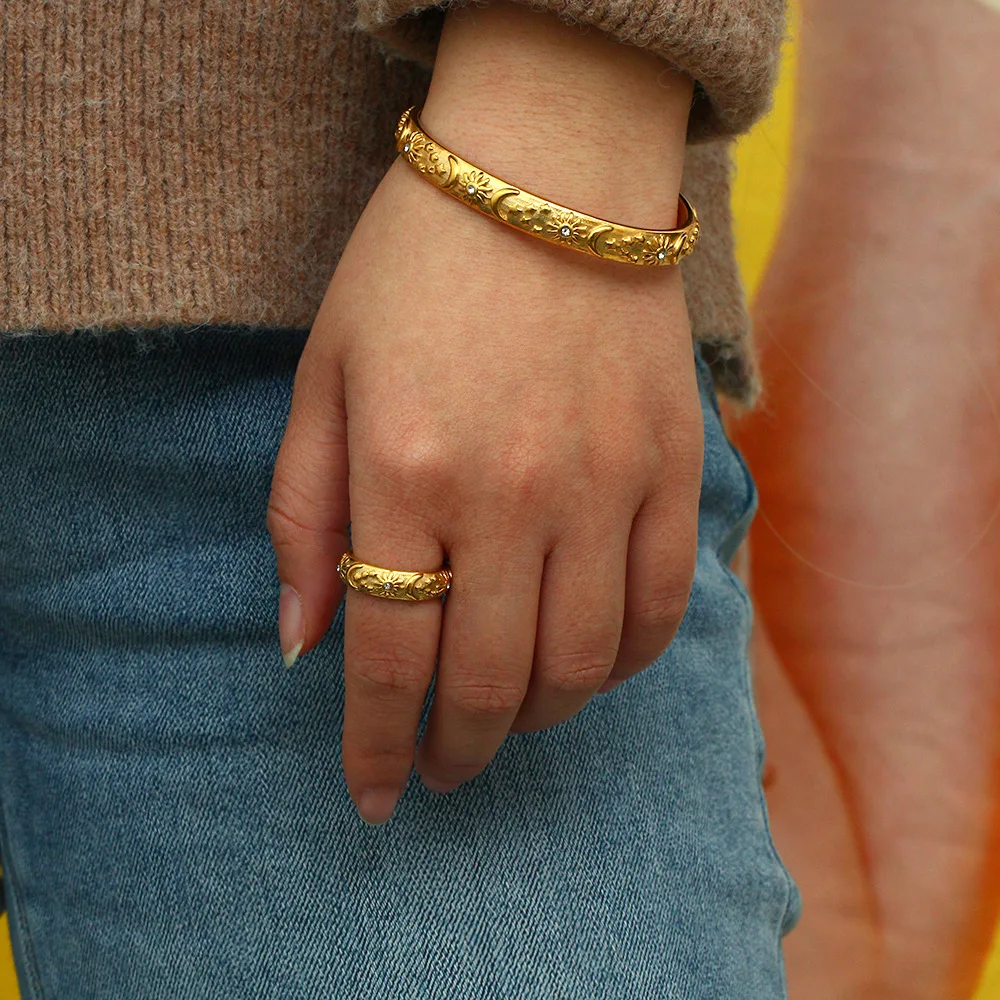 Bangle bracelet,stainless steel bracelet,zircon bracelet Stainless Steel Star Moon Sun Bracelet Zircon For Women Girls