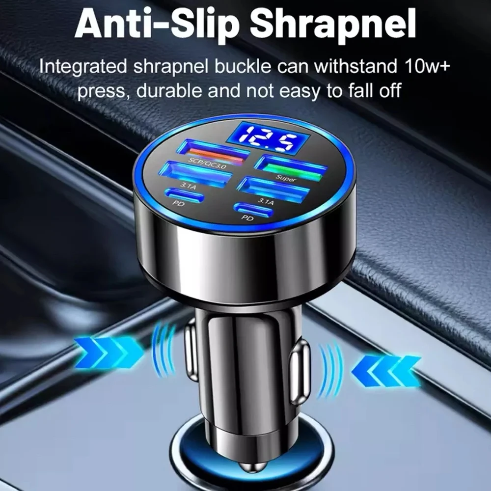 100W 6 Ports Fast Charging Car Charger PD QC3.0 USB C Car Phone Charger Type C Adapter in Car For iPhone Samsung Huawei Xiaomi 5