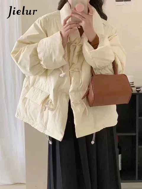 Jielur Light Blue Korean Sweet Fashion Classic Button Loose Female Parka