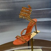 Chaussures habillées cheville en forme de serpent sangle enchevêtrement sandales été femmes mince talons hauts glands strass décor Sandalias 5