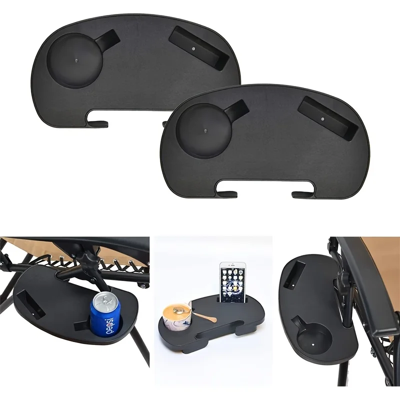Plastic Zero-Gravity Chair Cup Holder-Clamp-On Tray with Phone Slot for Beach Lounge Chairs No Power Required
