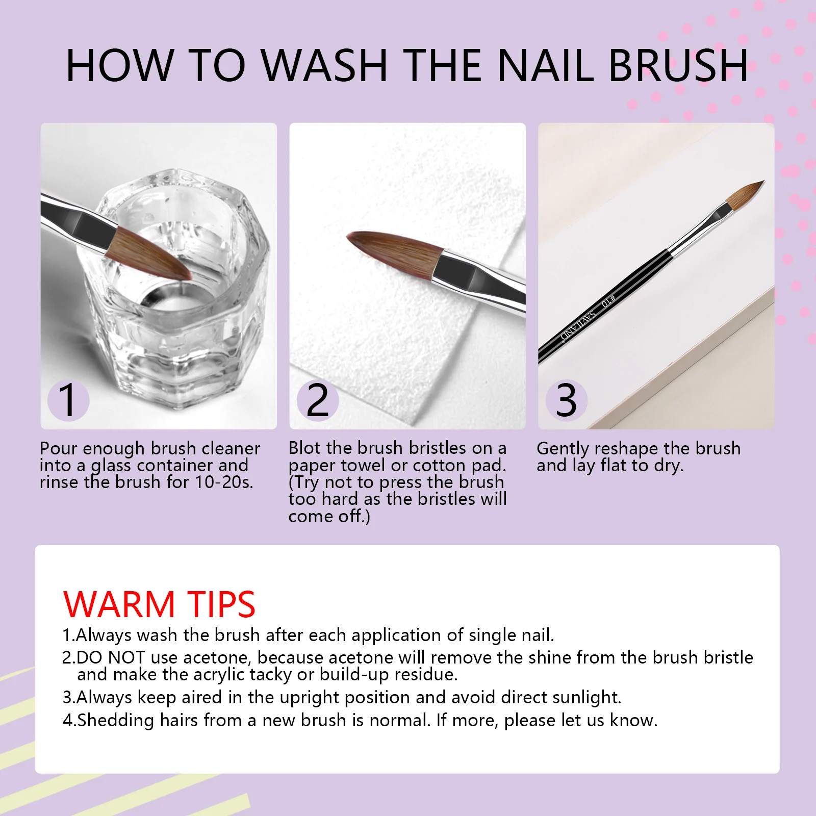 Saviland 5pcs Acrylic Nail Brush Set Acrylic Nail Brushes for Acrylic Application Professional Round Shaped Nail Acrylic Brushes 6