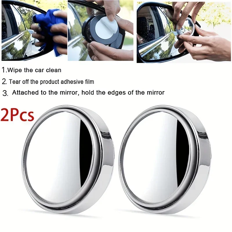 2PCS Car Convex Blind Spot Mirror Wide Angle Rearview Extra Adjustable Auxiliary Mirror Round Blind Mirror Spot