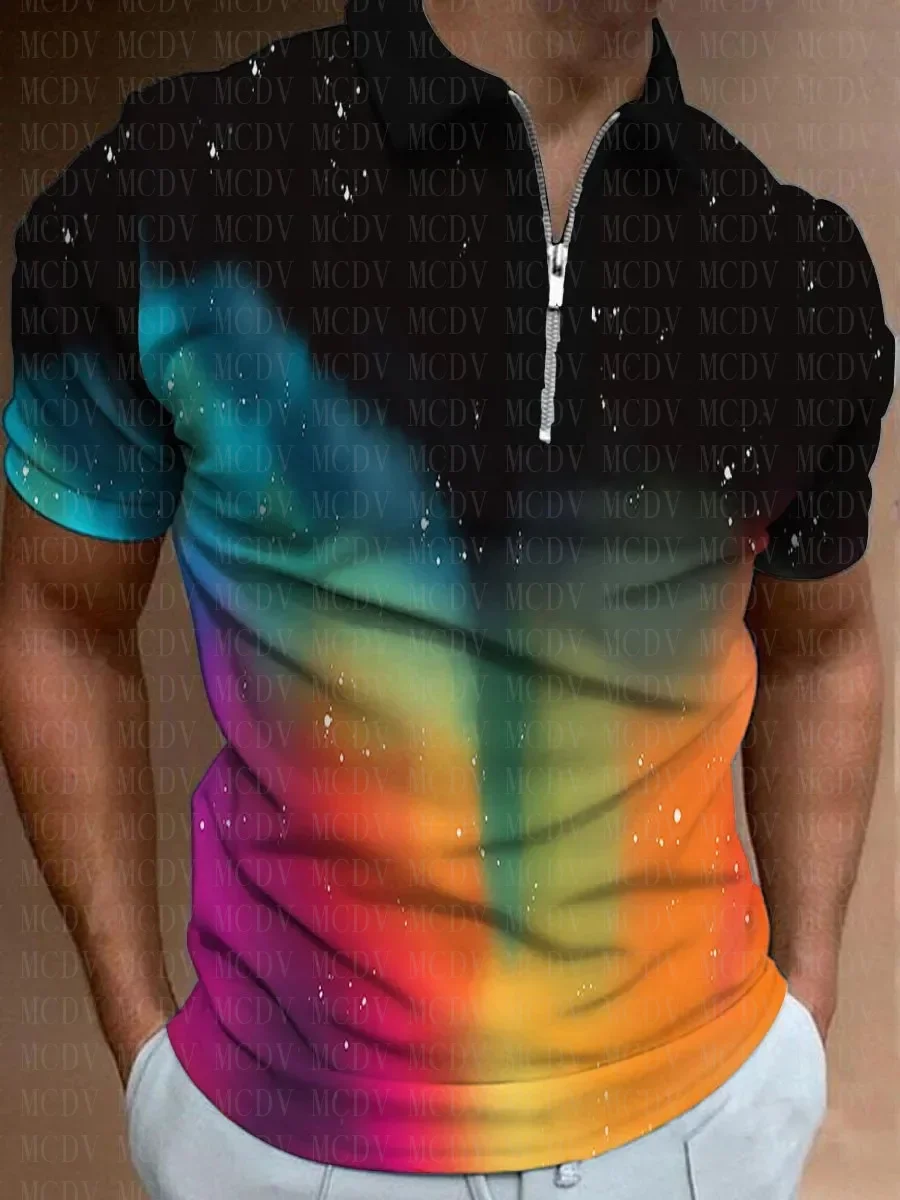 

Rainbow Gradient Art Printing Polo Shirt 3D Printed Polo Shirt Summer Men's Tops