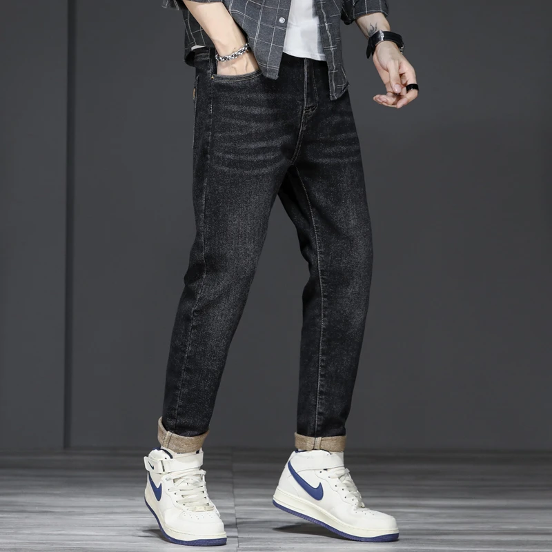 New Autumn&Winter Fashion Business Jeans Men's Slim Stretch Trousers Leisure Elastic Versatile Zipper Denim Man Pants