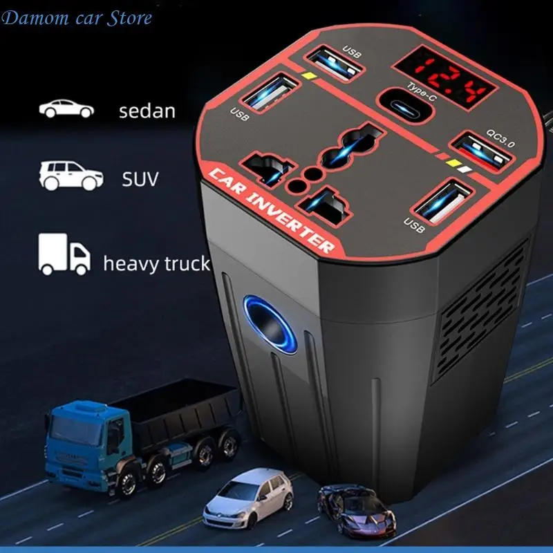 A2UC 200W 자동차 인버터 자동차 담배 라이터 플러그 USB 유형 C 포트 차량 변환기