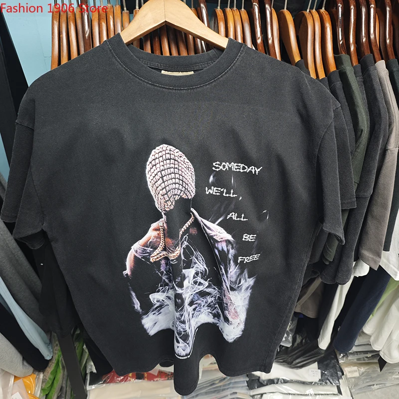 

Футболка Kanye в стиле ретро для мужчин и женщин, свободная рубашка в стиле хип-хоп с короткими рукавами, 1:1, лето 2024