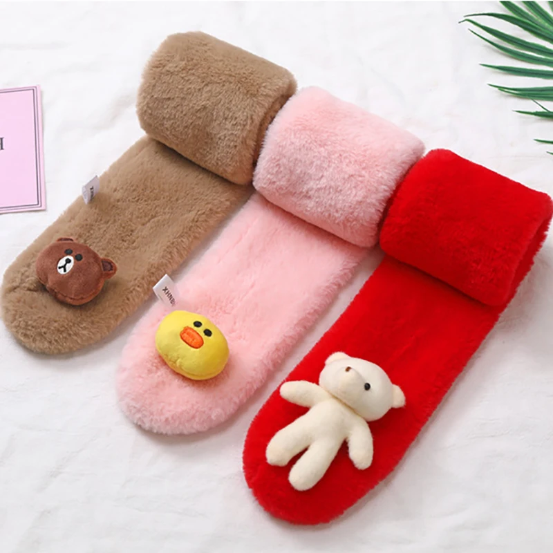 Baby Plush Scarf Autumn Winter Kids Warm Faux Fur Cross Scarves Cute Girl Boy Cartoon Soft Neck Ring Scarf New Korean Style