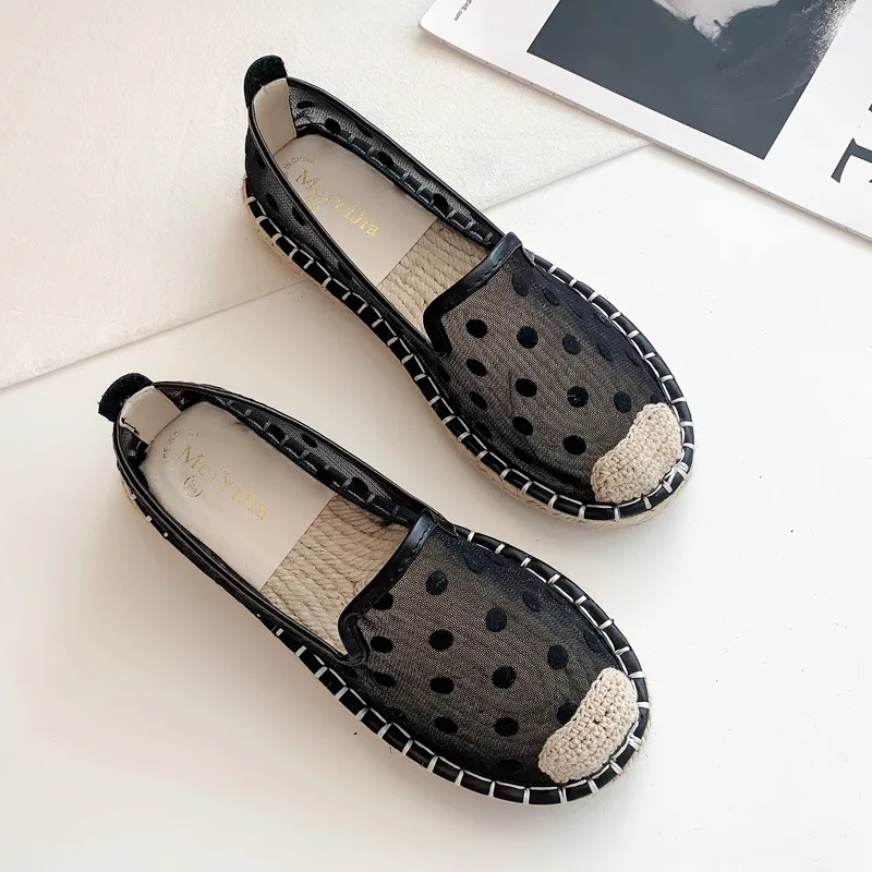 summer breathable polka dot espadrilles women round toe air-mesh slip on loafers slides mules female cozy fisherman moccasins 4