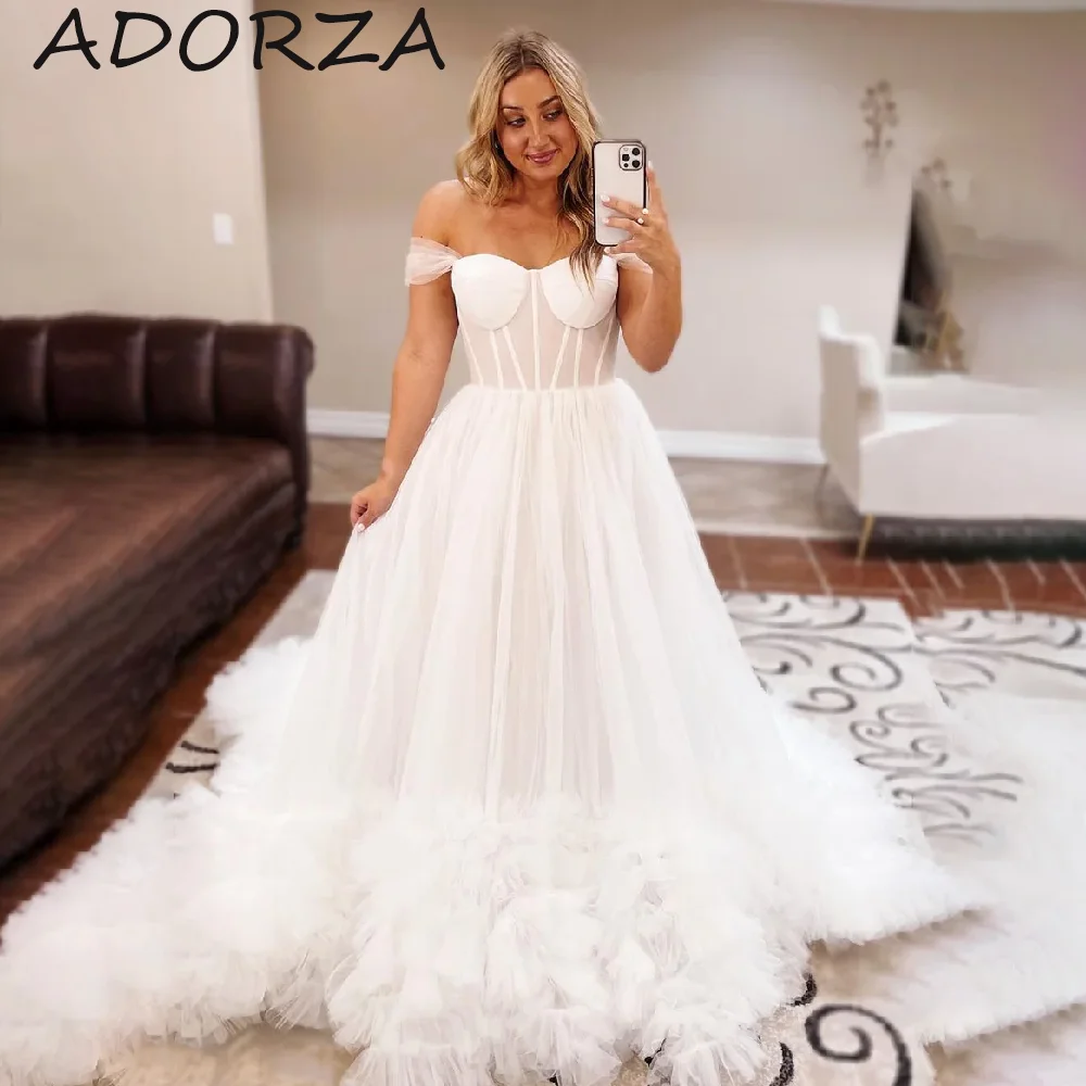 

Adorza A-line Wedding Dresses Simple Elegant Sweetheart Off The Shoulder Illusion Tiered Ruffles Hemline Vestidos De Novia 2024