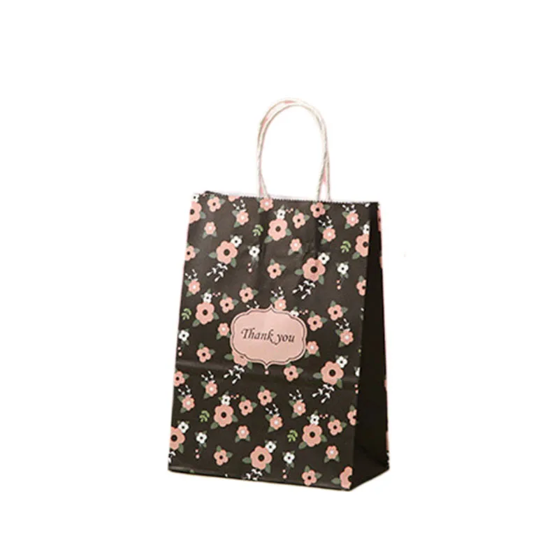 

50Pcs Thank You Gift Bag Flower Kraft Paper Bags For Business Retail Packaging Merchandise Wedding Party Favor Baby Shower Decor