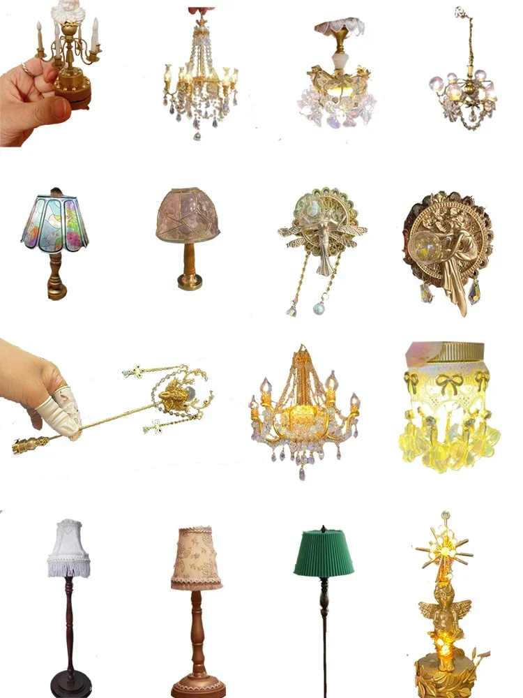 HOMSFOU Kerst miniatuur plafondlamp poppenhuis kroonluchter mini LED-verlichting hanglamp kaarsen lamp kinderen poppenhuis accessoires sprookjestuin decoratie tuin micro landschap decoratie