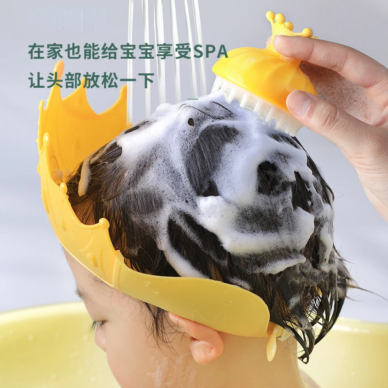 Hair Wash Hat Shampoo Shower Cap Hair Wash Shield Safe Children Shower Head Cover Adjustable Baby Shower Shampoo Cap Crown Shape Wash Hair Shield Hat Baby Ear Protection