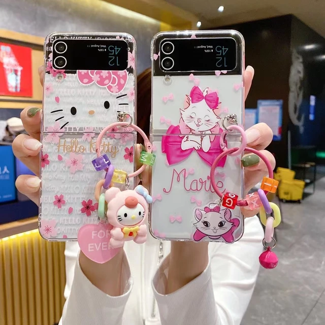 For Samsung Galaxy Z Flip 5 Flip 4 3 Cartoon Hello Kitty Chain Phone Case  Cover