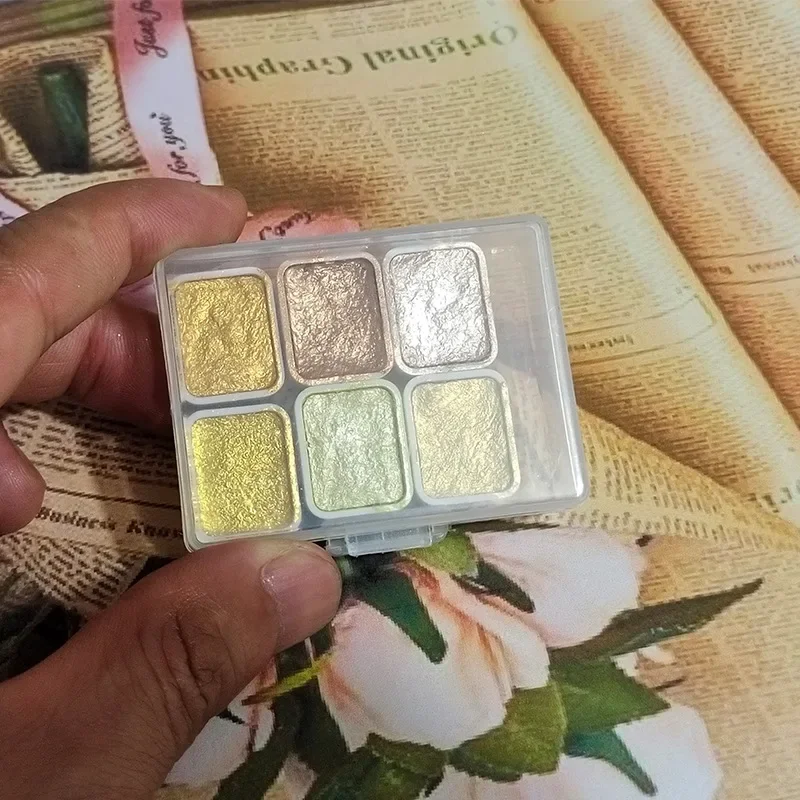 Pearlescent Metallic Solid Watercolor Paint Portable Hand-packaged Palette for Painting Nails Student School Art Supplies 3