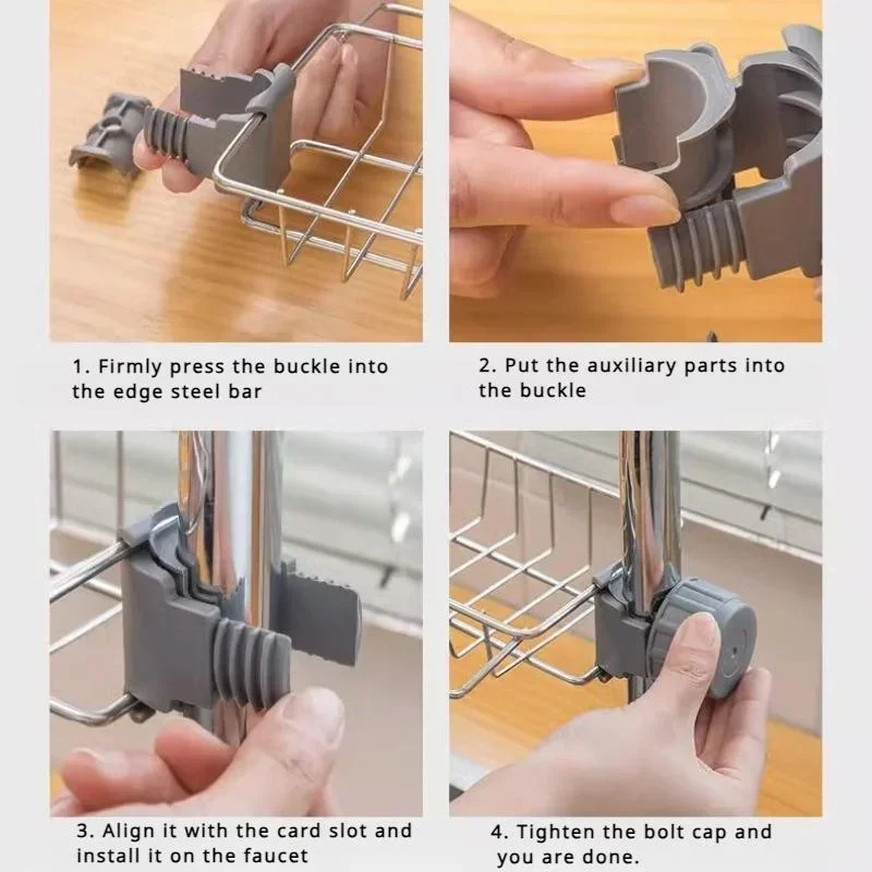 Kitchen Stainless Steel Sink Drain Rack Detachable Hanging Storage Shelf Faucet Holder Sponge Dish Cloth Organizer Accessories - 6