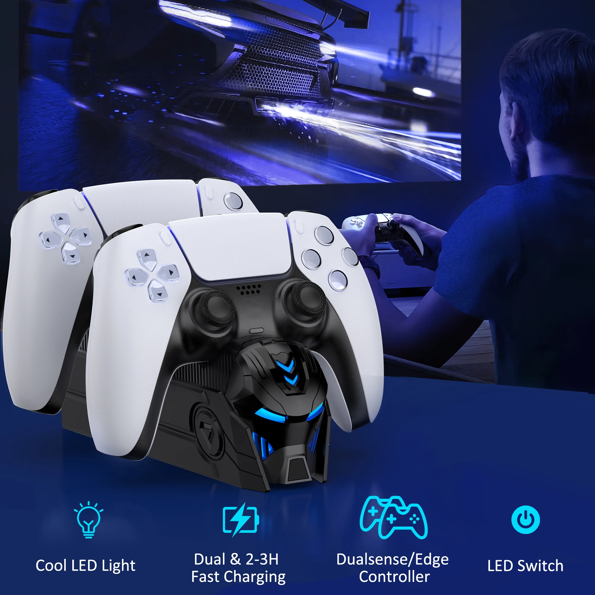 BEBONCOOL-محطة شحن مزدوجة للبلاي ستيشن 5 ، شاحن سر...