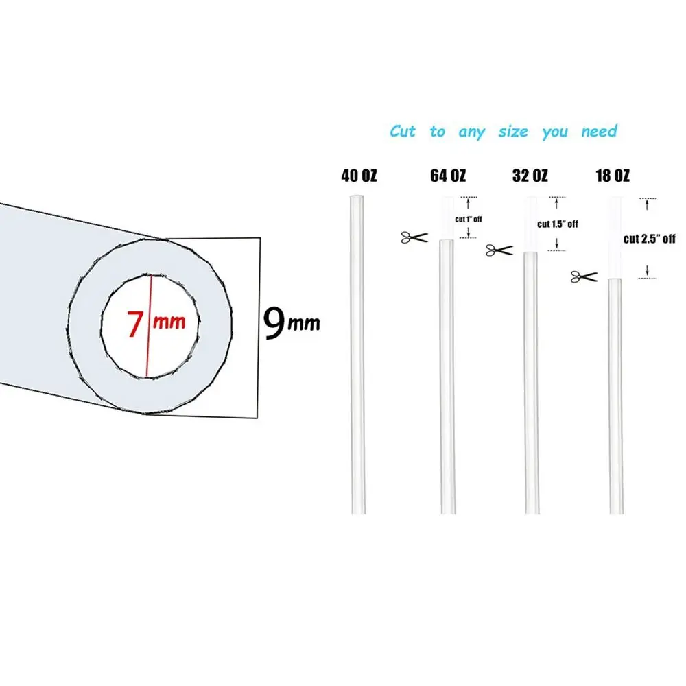 1Sets New Straight Plastic Straws Drinking with Brush Cup Straw Reusable 9mm Replacement Straw