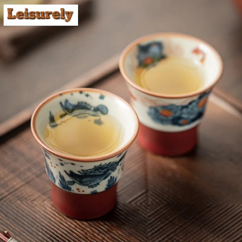 40ml Ru Kiln Crackle Glaze High Teacup Retro Tea Bowl Sample Tea Cup Tea-tasting Smelling Cup Jianzhan Master Cups Tea Items
