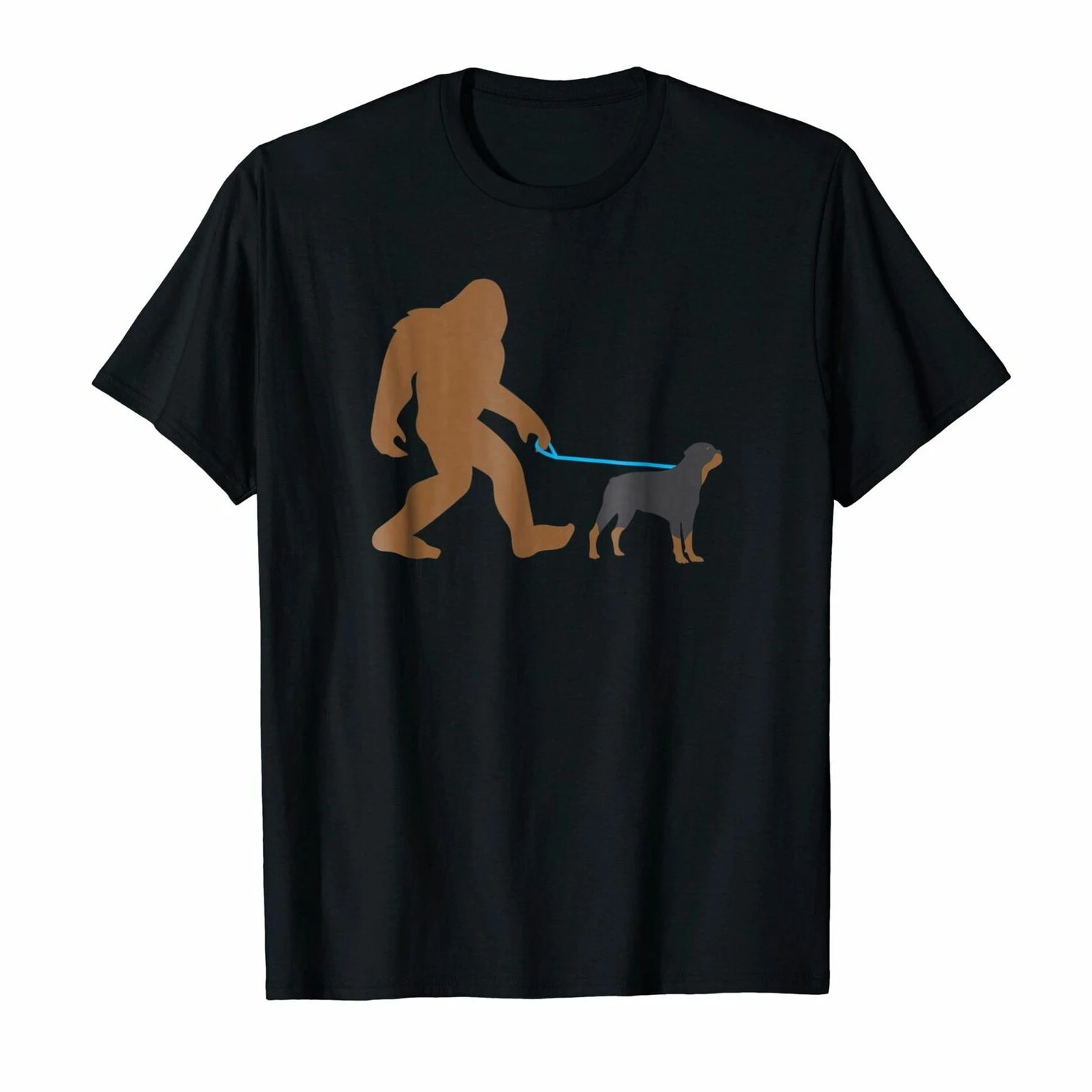 

Bigfoot Walking Rottweiler Dog. Funny Sasquatch Gift T Shirt New 100% Cotton Short Sleeve O-Neck T-shirt Casual Mens Top