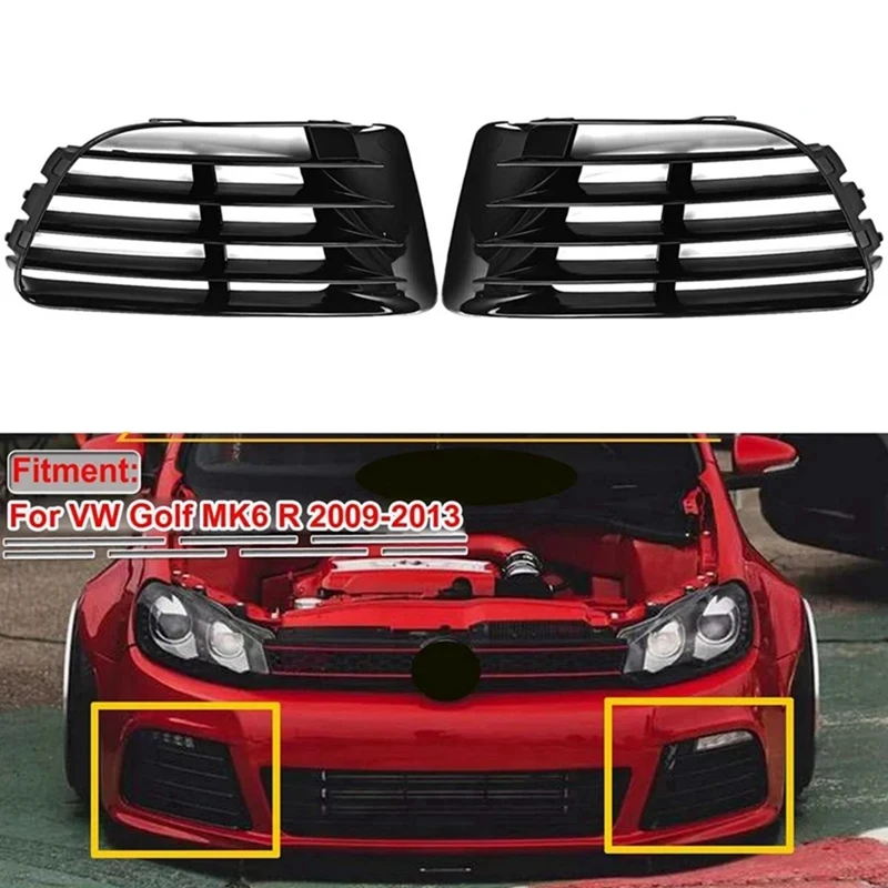 Front Fog Light Grille Lower Bumper Fog Lamp Grill Cover Trim For VW Golf MK6 R 2009-2013