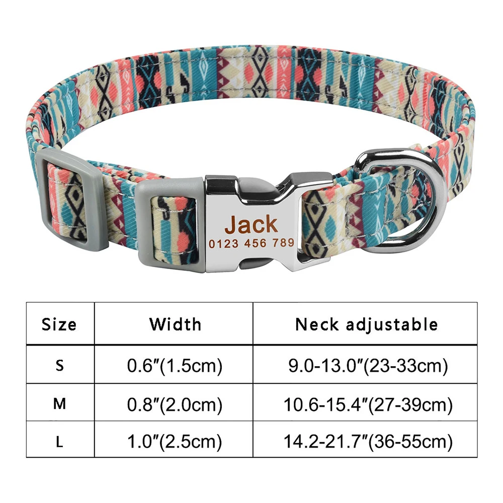 Adjustable Nylon Plaid Unisex Dog Collar Personalized Dog Collar Custom Free Engraved Name ID Tag Small Large Product Dog Collar 